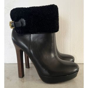 Coach Apple Black Leather Fur Lined High Heel Ankle Boot 7 NWT